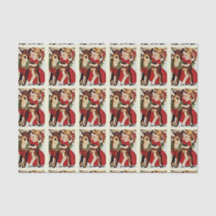 Vintage Christmas deer and girl tiled party wrap Tissue Paper
