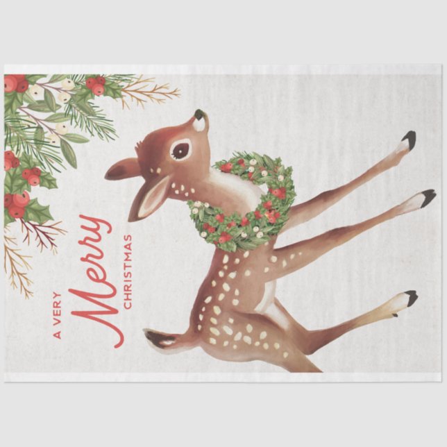 Vintage Christmas Deer and Wreath Tissue Paper (Front)