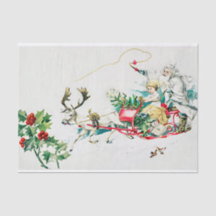 Vintage Christmas Deer Cart Painting Holiday Tissue Paper