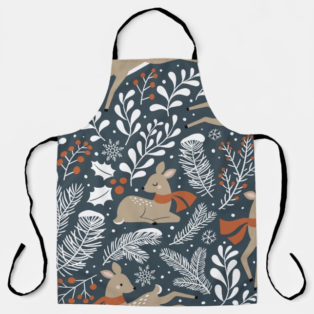 Vintage Christmas deer, festive design Apron (Front)