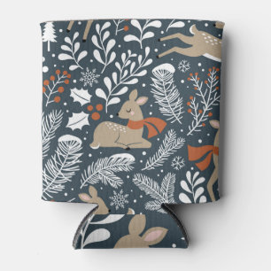 Vintage Christmas deer, festive design Can Cooler