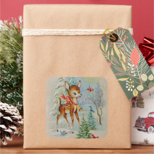 Vintage Christmas deer Holiday sticker