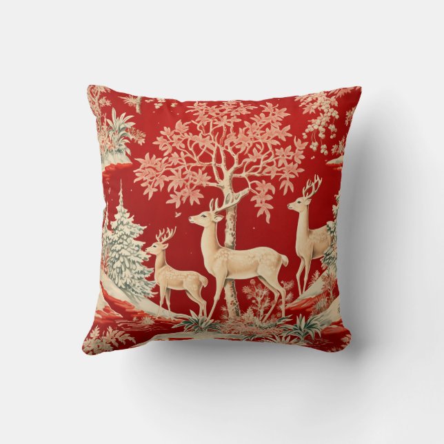 Vintage Christmas Deer in Red Cushion (Back)