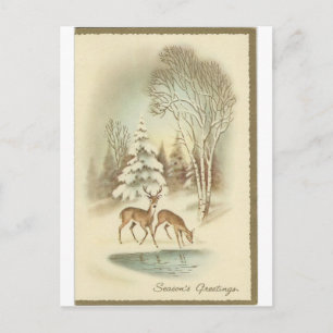 Vintage Christmas Deer In Snow Card