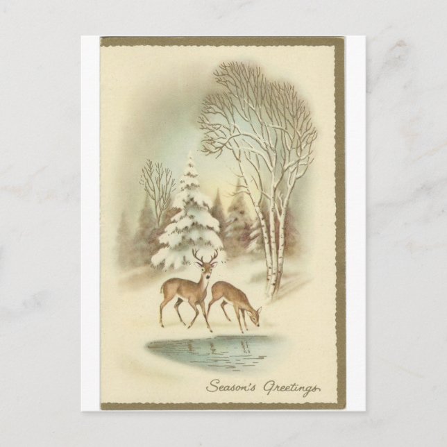 Vintage Christmas Deer In Snow Card (Front)