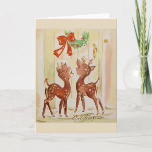 Vintage - Christmas Deer Send Greetings, Holiday Card