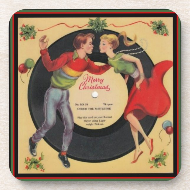 Vintage Christmas Design 6 pc Coaster Set (Front)