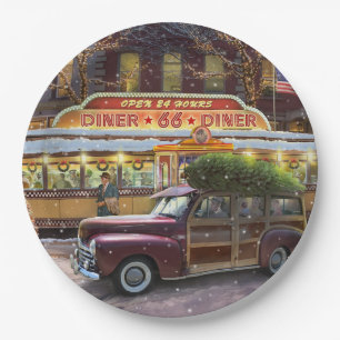Vintage Christmas Diner Paper Plate