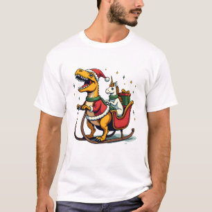 Vintage Christmas Dinosaur Unicorn Sleigh Funny Ho T-Shirt