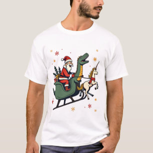 Vintage Christmas Dinosaur Unicorn Sleigh Funny Ho T-Shirt