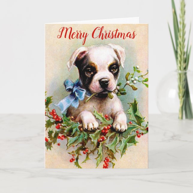 Vintage Christmas Dog Holiday Card (Front)