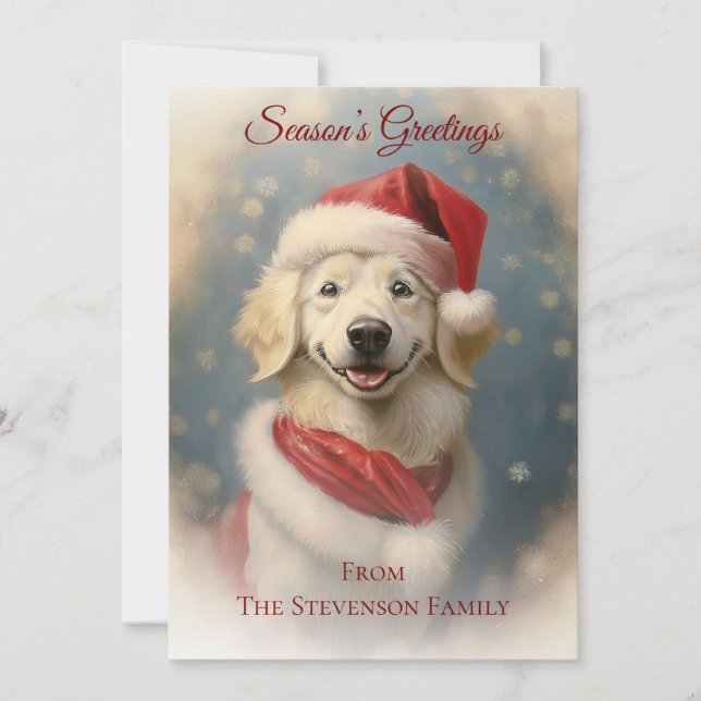 Vintage Christmas Dog Santa Christmas Card (Front)
