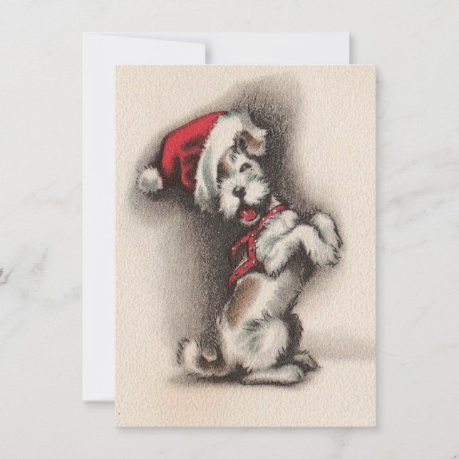 Vintage Christmas Dog Santa Hat Holiday Card (Front)