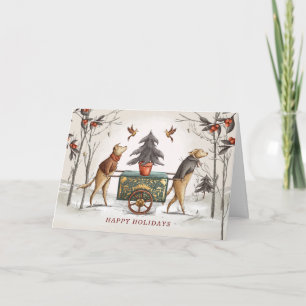 Vintage Christmas Dog Scene Folded Holiday Card