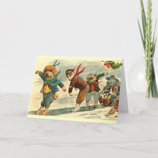 Vintage Christmas dogs animals card (Front)