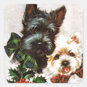 Vintage Christmas Dogs Square Sticker