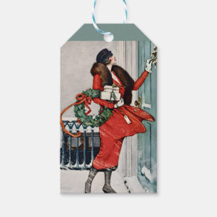 Vintage Christmas Doorstep Illustration Gift Tags