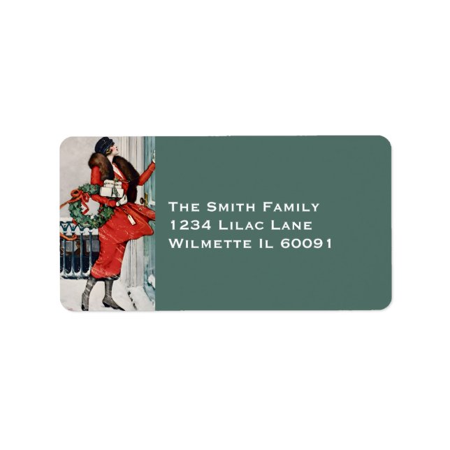 Vintage Christmas Doorstep Illustration Label (Front)