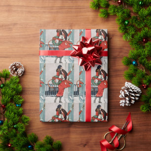 Vintage Christmas Doorstep Illustration Wrapping Paper