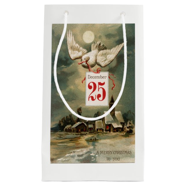 Vintage Christmas Dove Small Gift Bag (Front)