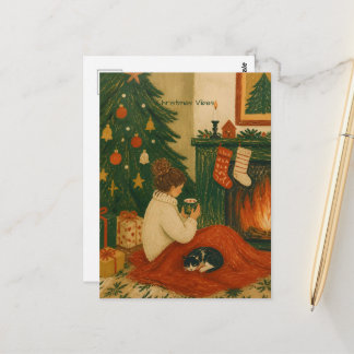 Vintage Christmas drawing Postcard