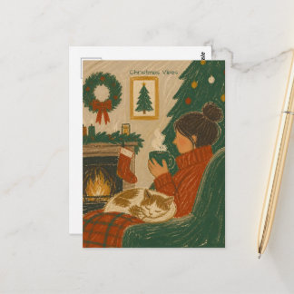 Vintage Christmas drawing Postcard