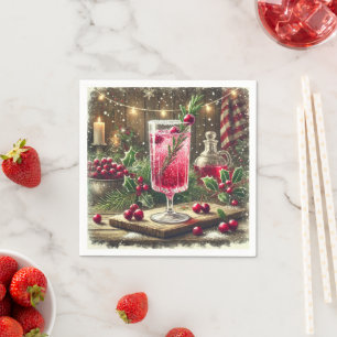 Vintage Christmas Drink Cranberry Fizz Decoupage Napkin