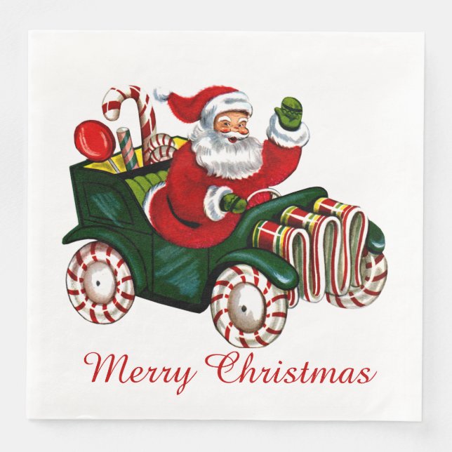 Vintage Christmas driving Santa party Napkin (Front)