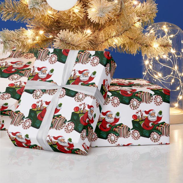Vintage Christmas driving Santa tiled Wrapping Paper (Holidays)