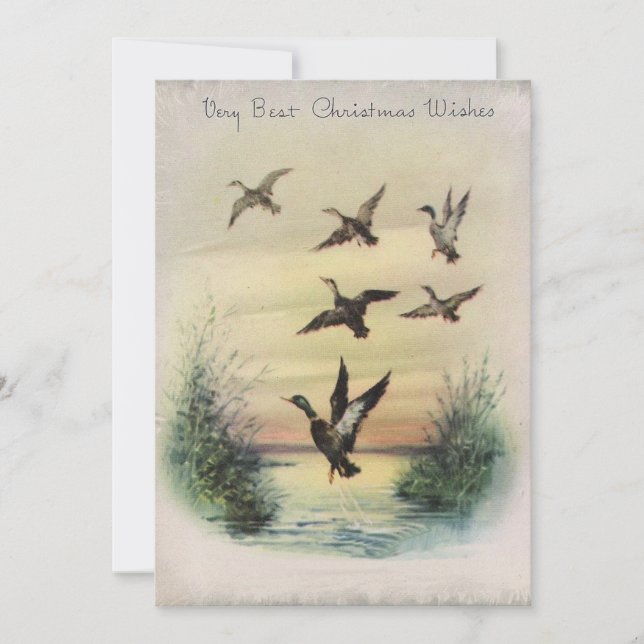 Vintage Christmas Ducks In Pond Holiday Card (Front)