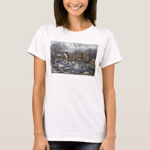 Vintage Christmas, Early Winter Skaters on a Pond T-Shirt
