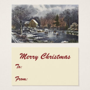 Vintage Christmas, Early Winter Skaters on Pond