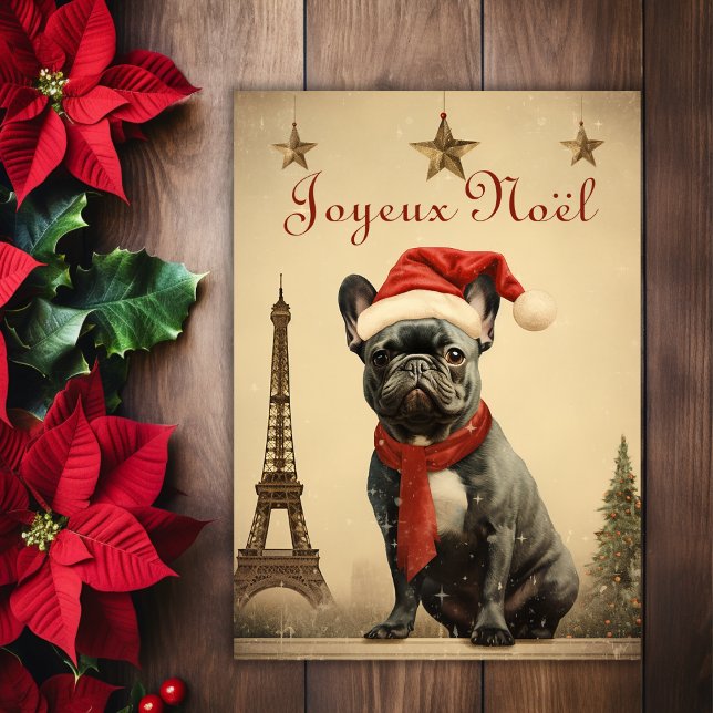 Vintage Christmas Eiffel Tower French Bulldog Holiday Card (Creator Uploaded)