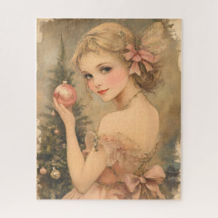 Vintage Christmas Elegant Girl with Pink Bauble  Jigsaw Puzzle