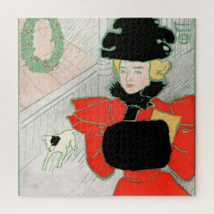 Vintage Christmas Elegant Victorian Lady in Red Jigsaw Puzzle
