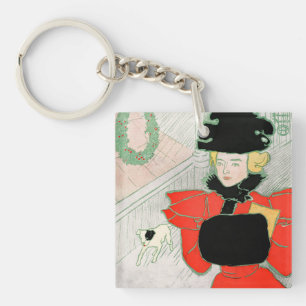 Vintage Christmas Elegant Victorian Lady in Red Key Ring