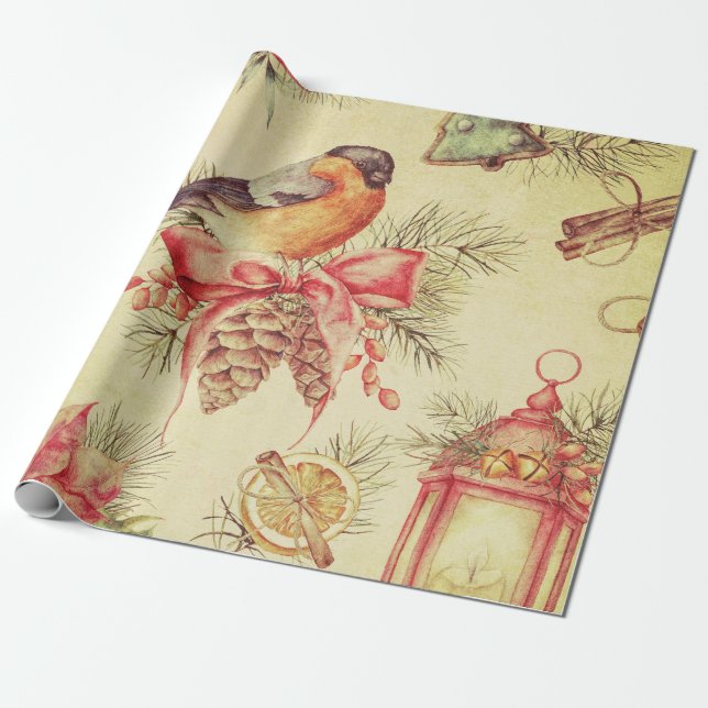 Vintage Christmas Elements Wrapping Paper (Unrolled)
