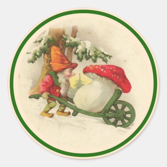 Vintage Christmas Elf 1910 Classic Round Sticker (Front)
