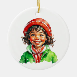 Vintage Christmas Elf  Personalised Ceramic Tree Decoration