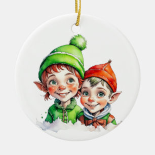 Vintage Christmas Elf  Personalized Ceramic Tree Decoration