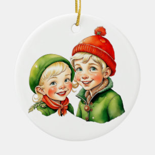 Vintage Christmas Elf  Personalized Ceramic Tree Decoration