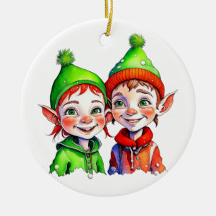 Vintage Christmas Elf  Personalized Ceramic Tree Decoration