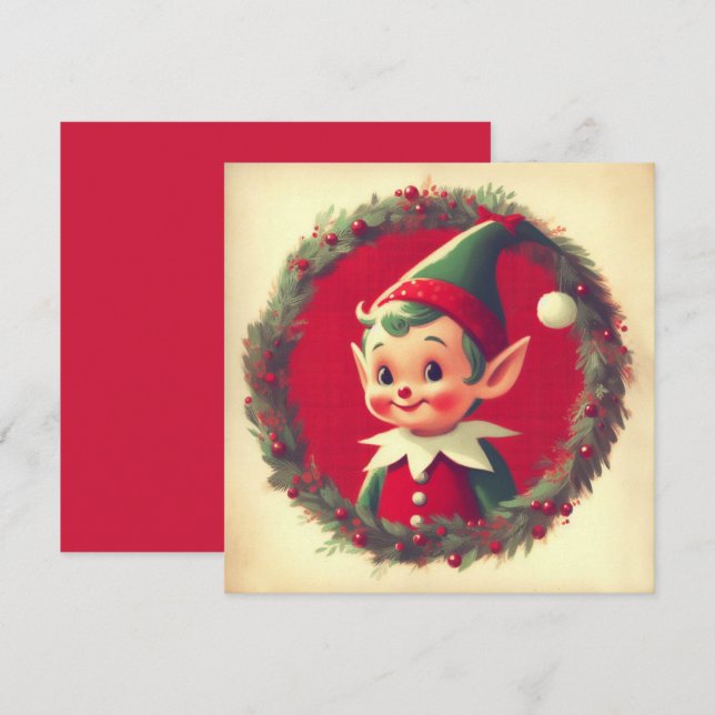 Vintage Christmas Elf Retro Xmas Holiday Card (Front/Back)