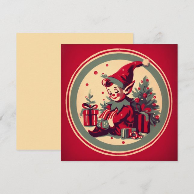 Vintage Christmas Elf Retro Xmas Holiday Card (Front/Back)