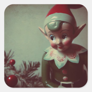 Vintage Christmas Elf Retro Xmas Square Sticker