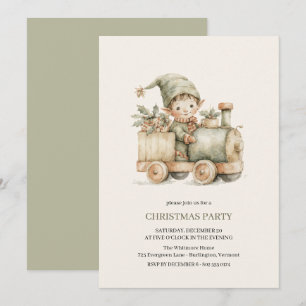Vintage Christmas Elf Toy Train Party Invitation
