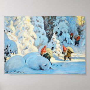 Vintage Christmas Elves Bringing Presents Poster