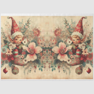 Vintage Christmas Elves & Florals Decoupage Tissue Paper