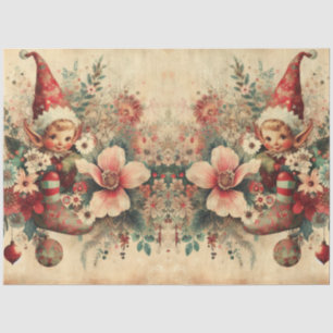 Vintage Christmas Elves & Florals Decoupage Tissue Paper