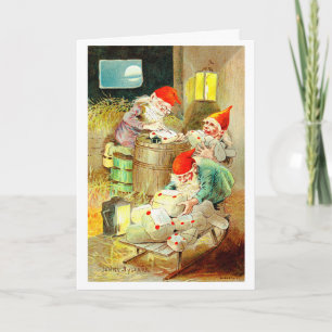 Vintage Christmas Elves Holiday Card